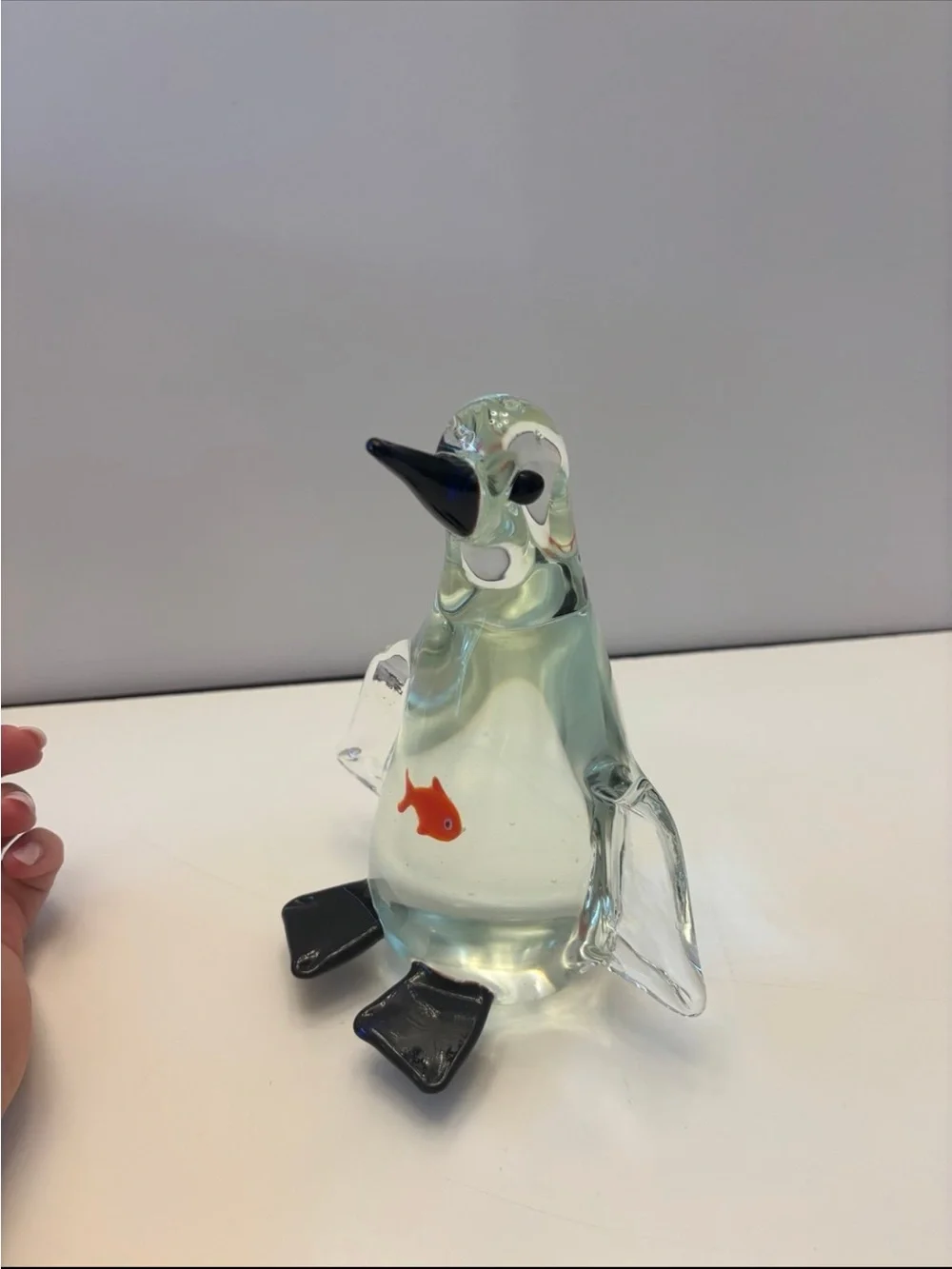 Clear Glass Penguin Fish Ornament with Orange Accent